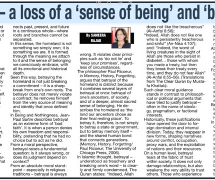 Betrayal – a loss of a ‘sense of being’ and ‘belonging’