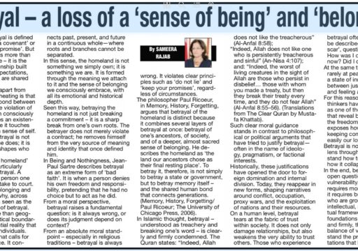 Betrayal – a loss of a ‘sense of being’ and ‘belonging’